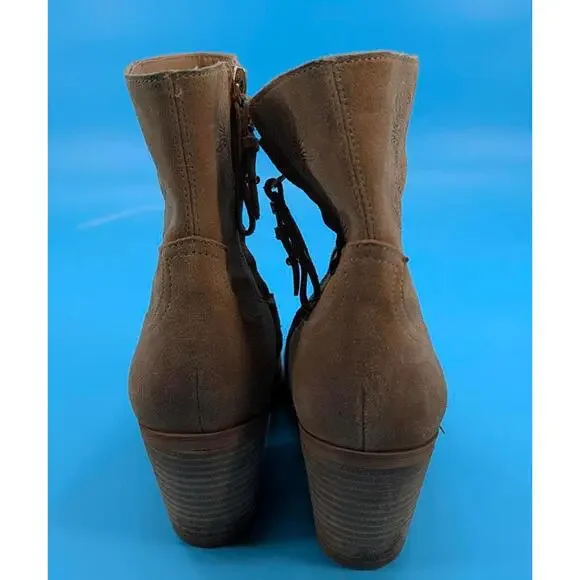 Sam Edelman Wilda Golden Caramel Stacked Block Heeled Pointed Toe Western Boots - Picture 7 of 9